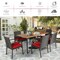 7-Piece Red Outdoor Patio Dining Set PE Wicker & Acacia Wood Table with 6 Cushioned Steel Frame Chairs